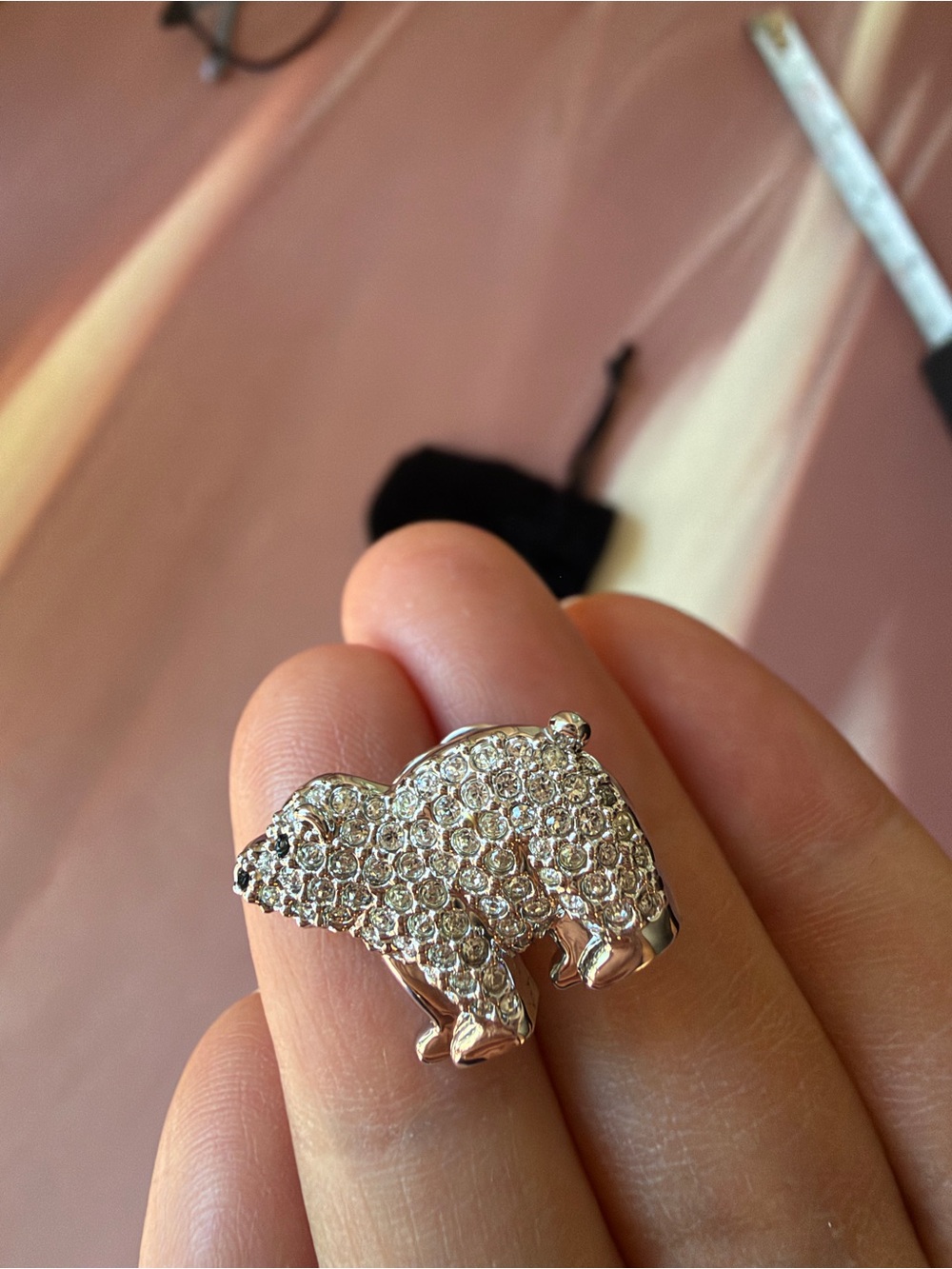 Crystal Pave Polar Bear Ring - Silver Tone